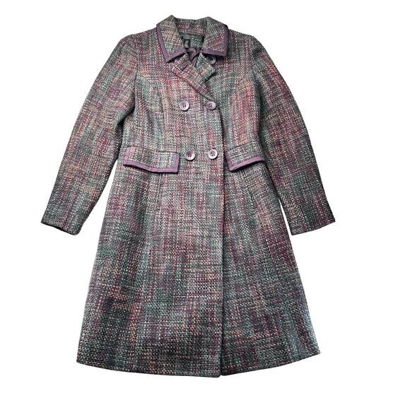 Apostrophe Blend Tweed Long Coat Gossip Girl Blair Waldorf Y2K size 2 xs Purple - Picture 2 of 6